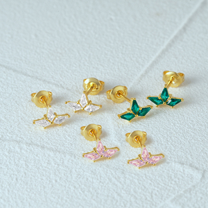 CANNER - Juego de Aretes Pequeños de Plata de Ley 925 con Circonita Cúbica en Forma de Rombo, Regalos para Mujer, Joyería - Product Image 2