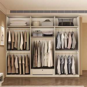 Chambre à coucher moderne Armoire en rotin et bois massif Grand meuble de chambre à coucher avec rangement multicouche - Product Image 2