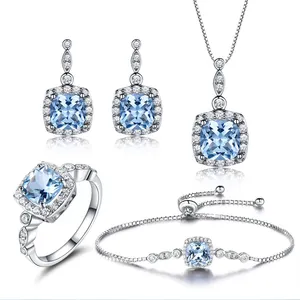 Custom Silver Fashion Necklace Bracelet Women Set 925 Earrings Wedding Stone Silver Jewellery Sets Jewelry Sets Trendy Topaz