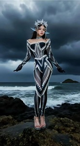 Combinaison sexy en résille transparente, style justaucorps, pour <span class=keywords><strong>danse</strong></span> du Xinjiang, Halloween, fête d'anniversaire, spectacle de chanteuse, Drag Queen, Pole Dance - Product Image 5