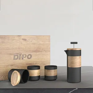 Hdhpo — machine à café en céramique pour voyage, avec ensemble de tasses, noir mat/blanc, nouveau Design, style français