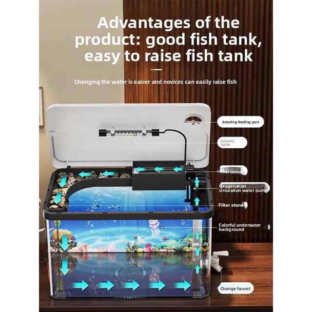 Fish Tank Filtration Oxygenation All-in-One Unit Material Imitation Glass Shatter-Resistant Durable Living Room Home Use No