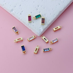 Colgante Rectangular Geométrico de Circonita de Color Chapado en Oro de Cobre de 18K con Piedra de Cumpleaños del 12, Accesorios de Joyería DIY - Product Image 4