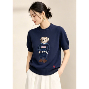 Nouvelle Collection Printemps/Été 2026 – T-shirt en tricot de viscose à col rond et manches courtes pour femme, motif dessin animé coréen <span class=keywords><strong>Ralf</strong></span> Bear RL - Product Image 1