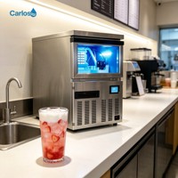 Macchina per Cubetti di Ghiaccio Raffreddata ad Aria con Luce LED Blu, Funzione Antibatterica, Corpo in Acciaio Inox, Controllo Touch per Bar