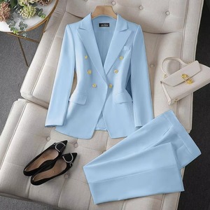 Retro Regular Fit Anti-Wrinkle <strong>Velour</strong> Solid Blazer Fashion Women's Casual Designed Top and <strong>Trousers</strong> Suit - Product Image 4