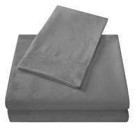 Parure de lit en satin tissé polyester/coton de qualité hôtelière, unie, pliée, 200 fils/cm², 40 fils/pouce, douce et respirante, comprenant une housse de couette et un drap.