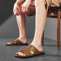 Sandales plates sans talon pour hommes toutes saisons, en cuir microfibre, semelle intermédiaire en caoutchouc, respirantes, antidérapantes, à enfiler, grande taille 48