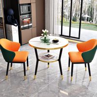 Ensemble de table à manger ronde de luxe en acier inoxydable avec chaises en métal, design moderne, assemblé pour la maison ou le bureau, 1 table et 2 chaises