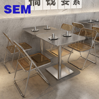 SEM Großhandel Industrielle Restaurant-Möbel Edelstahl-Esstisch und Acryl-Klappstuhl-Set für Café Pizza Fastfood