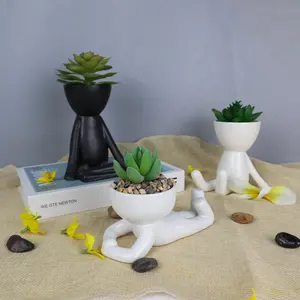 Redeco 공장 사용자 정의 레트로 세라믹 작은 선인장 화분 냄비 매트 흰색 즙이 많은 스탠드 꽃 식물 냄비 홈 장식