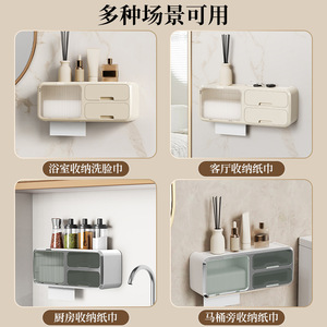 Wall Mounted Kitchen Storage Rack Rectangle Condiment Organizer With Tissue Holder For Cabinet Use - Product Image 3