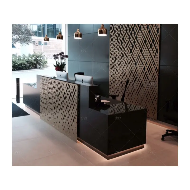 Ufficio Showroom Reception Area idee personalizzazione nazionale oro nero marmo moderno mobili per ufficio Reception Desk