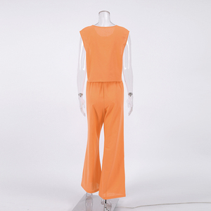 Pigiama da letto arancione QINSI due pezzi set Casual senza maniche O collo biancheria da notte in cotone 2025 pigiama ampio - Product Image 5