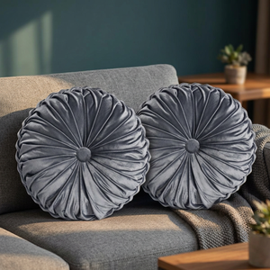 2 cuscini rotondi a pieghe a forma di zucca per la decorazione della casa, per sedia o divano, cuscini decorativi eleganti come da immagine - Product Image 2