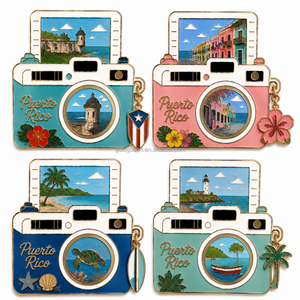 Imán de nevera de esmalte duro con forma de cámara de Puerto Rico, recuerdo de viaje de Puerto Rico con imán de punto de referencia tipo Polaroid, venta al por mayor - Product Image 1