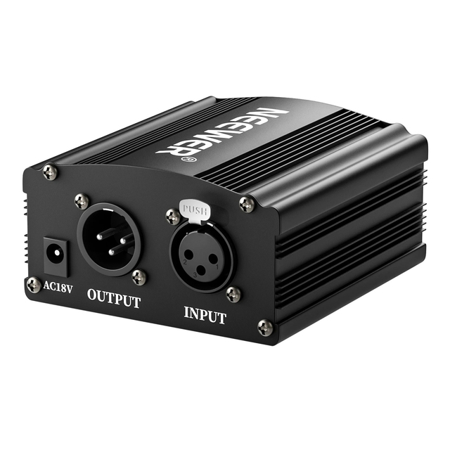 NEEWER 1-Channel 48V Phantom Power Supply Adapter with XLR 3-Pin Cable (Plastic Housing) for Any Condenser Microphone