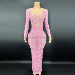 NOVANCE Y2639 nuovi arrivi da donna 2022 abiti a maniche lunghe con diamanti rosa abbaglianti vestito elegante da donna per la <span class=keywords><strong>festa</strong></span> serale - Product Image 1