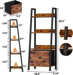 Scaffale <span class=keywords><strong>a</strong></span> 5 livelli con cassetto rimovibile, portabandiera in legno rustico in metallo <span class=keywords><strong>per</strong></span> soggiorno, ufficio, camera da letto, balcone - Product Image 3