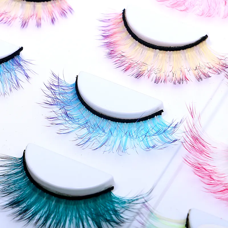 Wholesale 20 pairs thick silk free stripe samples 25mm fluffy mink colored cluster fan vendors fluorescent eyelashes kit