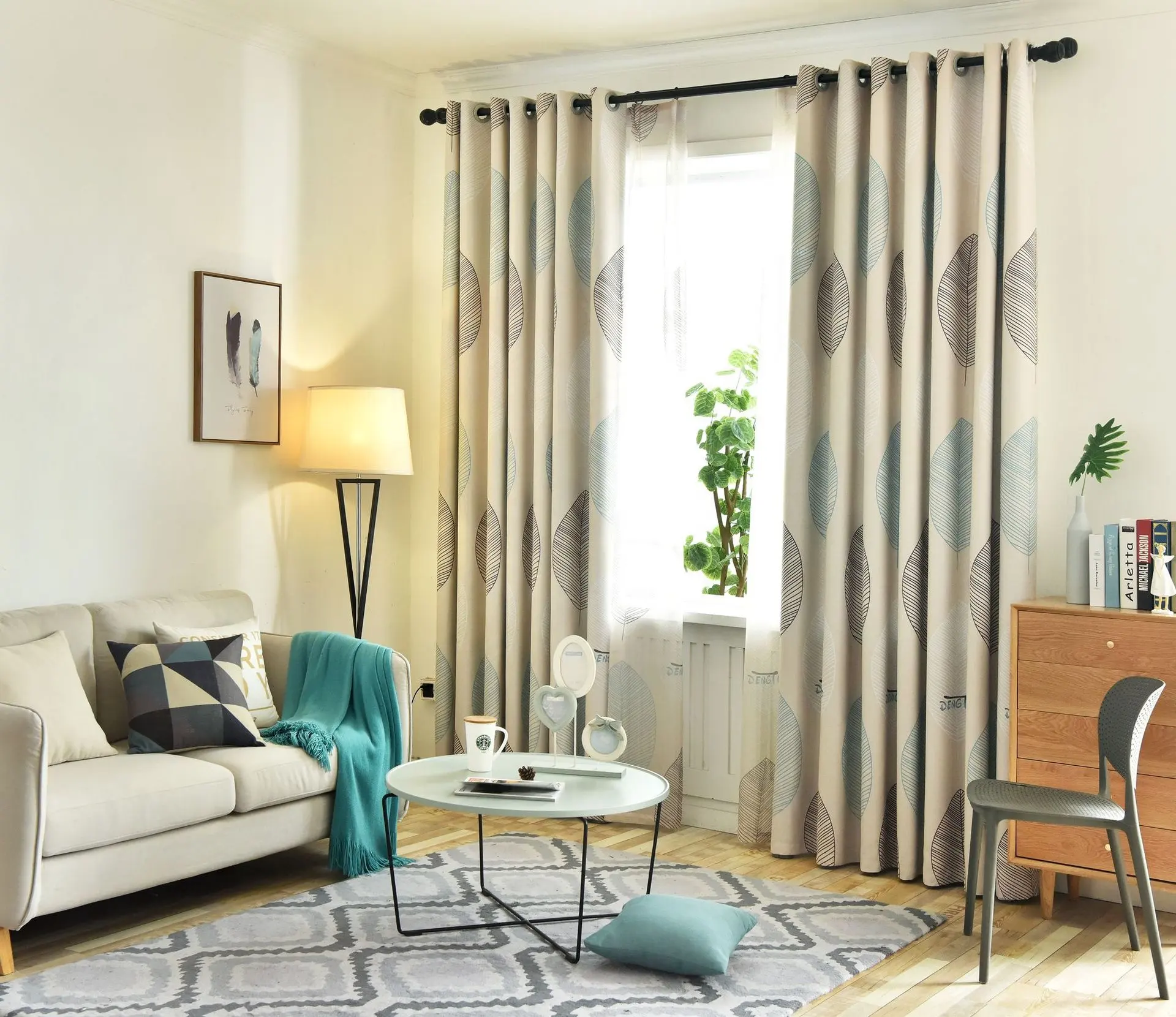 Современные Простые линии Кленовый лист печать занавески полиэстер причудливый дизайн гостиной оконные шторы