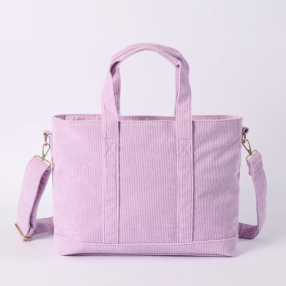 Keymay Rts Stock No MOQ Winter Fall 4 Solid Colors M L Crossbody Bag Large Capacity Handbag Pink Tote Bags Corduroy Tote Bag