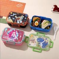 Boîte à bento en plastique scellée à 2 compartiments, motif dessin animé UV, avec cuillère en PP, 1000 ml
