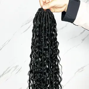 Soft Human Hair Curls Pre-looped Boho Faux Locs Crochet Hair