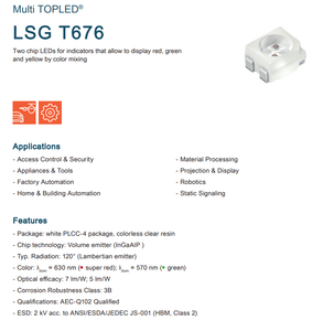 ชิป LED OSRAMs Multi TOPLED LSG T676 สีแดง 630nm สีเขียว 570nm สองสี มุมกระจายแสง 120 องศา PLCC4 3528 SMD - Product Image 2