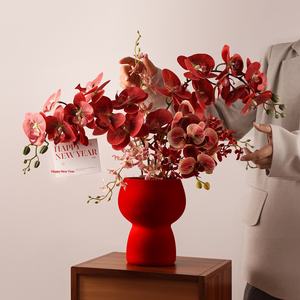 Jarrón de Porcelana Rojo con Diseño de Flores para el Año Nuevo, Decoración de Estilo Chino Moderno para Sala de Estar, Mueble de <span class=keywords><strong>TV</strong></span>, Ambiente Festivo de Año Nuevo - Product Image 4