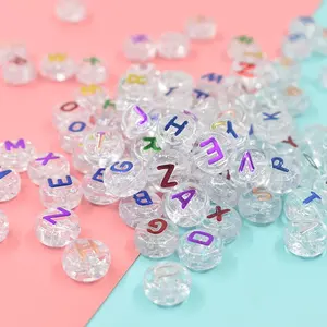 Grosir 6*10mm akrilik bulat warna-warni manik-manik huruf alfabet untuk anak-anak Diy membuat perhiasan