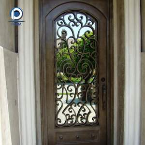 Puerta Personalizada Prima para Villa o Apartamento, Puertas de Hierro Forjado, Puerta de Entrada de Vidrio, Puerta de Entrada Doble de Hierro Forjado para Exteriores - Product Image 1