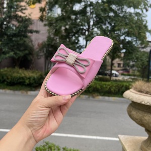Summer Women Slide Slippers Handicraft Fashion Rhinestone <b>Bow</b> Flat Sandals Open Toe Daily Casual Walking Footwear - Product Image 4