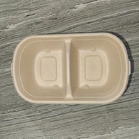 Waterdichte, vetbestendige lunchbox van suikerriet met 2 compartimenten en deksel, composteerbaar, direct leverbaar
