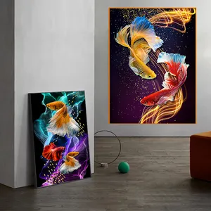 Abstract Hd Luxe Gouden Vis Met Pailletten Kunstwerk Muur Picturess Voor Home Decor Cuadros Woonkamer Decoratie Canvas Schilderij