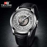 Montre mécanique automatique de luxe TEVISE en gros, étanche, avec mouvement Dandong, cadran de 46 mm, bracelet en cuir