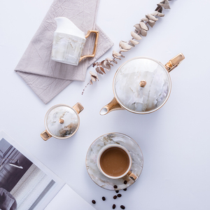 PITO Elegante Set di Tazza e Piattino, Design di Lusso in Marmo, Porcellana Bone China 220CC, Tazza <span class=keywords><strong>da</strong></span> Caffè in Ceramica - Product Image 3