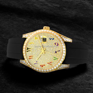 Premium Men Luxury Automatic Mechanical <b>Watch</b> Gold Moissanite Inlaid Dial <b>Rubber</b> Strap Roman Numeral Business Waterproof <b>Watch</b> - Product Image 2