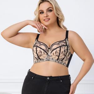 Reggiseno in Pizzo Plus Size Personalizzato, Sexy con Scollo Profondo a V, Push-up, Ricamo Floreale Nero e <span class=keywords><strong>Nude</strong></span>, Stile Europeo, Comodo con Ferretto - Product Image 3