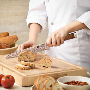 XINZUO nouveaux couteaux tranchants en acier damas en cuivre 53 couches tricolore haute qualité Padauk Burl poignée couteau à pain personnalisé - Product Image 5