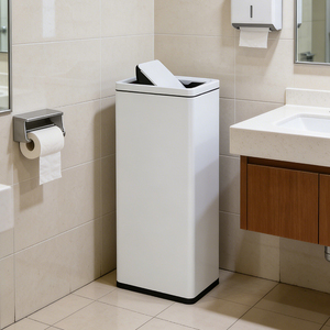 ที่จ่ายกระดาษเช็ดมือในห้องน้ำสาธารณะ ฝาปิดแบบสวิง ถังขยะสแตนเลส ทรงสี่เหลี่ยมแนวตั้ง ฝาเปิด-ปิดแบบพลิก ขนาดใหญ่ - Product Image 2