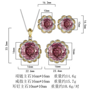 Fashion Eco-friendly Copper Gold Plated Flower Jewelry <b>Set</b> 16-10mm Rose Red Cubic Zirconia Vintage Wedding <b>Earrings</b> <b>Set</b> - Product Image 6