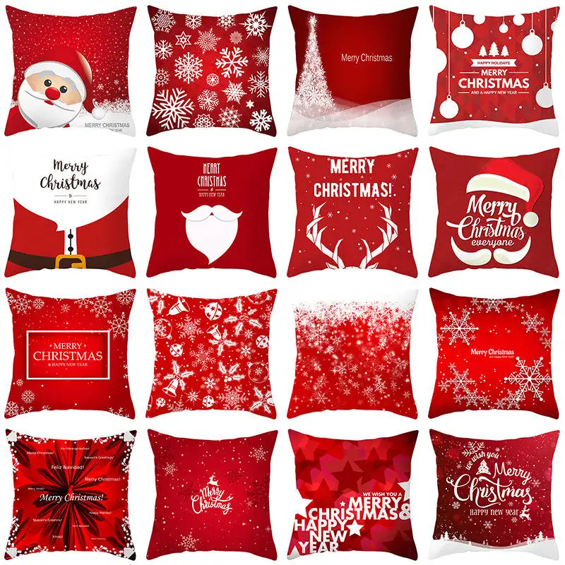 New Red Merry Christmas Santa Claus Cushion Cover Sofa Decorative Pillowcase Pillow Case Cover With Zipper Christmas Car Home