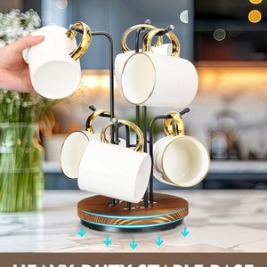 Iron And Wood Mug Rack 4 Layers Rotating <b>Kitchen</b> <b>Storage</b> For Cups - Product Image 2