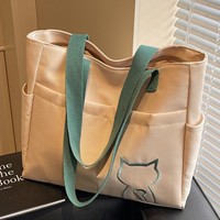 Sac fourre-tout en toile pour femme, sensation haut de gamme, grande capacité, style porté épaule, collection automne 2025, broderie animale fraîche et douce, fermeture éclair