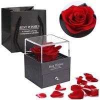 Coffret Cadeau Exquis pour la Saint-Valentin : Collier avec Bague Rose, Boîte à Bijoux en Forme de Fleur de Rose Artificielle en Savon