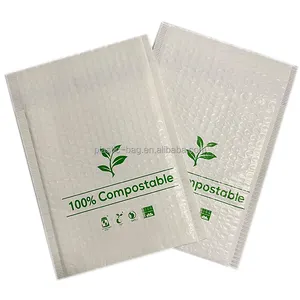 Bolsas de correo de burbujas biodegradables, embalaje de mensajería de burbujas blancas compostables, con logotipo impreso personalizado, venta al por mayor, 100%