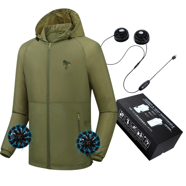 Men's Summer Thin Smart Air Cool Outdoor Labor Protection Waterproof Windproof Stand Collar Bomber Jacket Air Conditioning Fan
