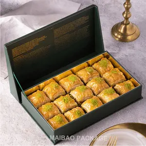 Kotak baklava pistachio logo kustom kemasan kotak teh makanan penutup kertas kardus mewah Arab kotak hadiah manis kosong untuk baklava