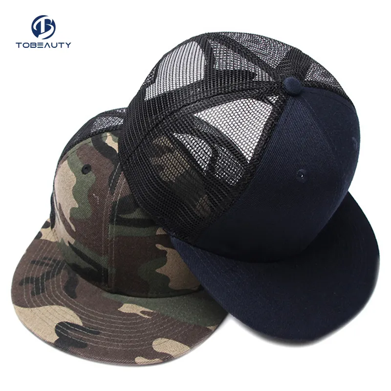 Wholesale OEM Custom High Quality 5 6 7 Panel Cotton Twill Embroidery Patch Logo Mesh Snap Back Camo Snapback Trucker Cap Hat